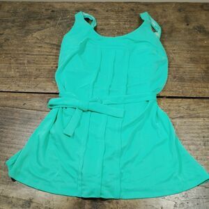 Vintage One Piece Swimsuit Sz 12 Bathing Green Skirt Belt Nylon Knit 60's Bra